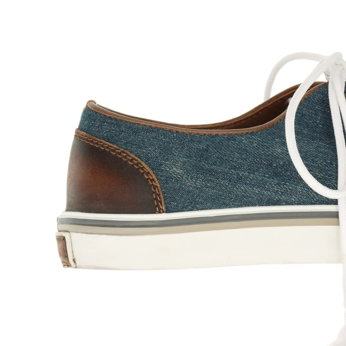 極美品 ベルルッティ デニム 7 ブルー レザー スニーカー ローカット レースアップ 靴 シューズ 紳士 メンズ MMM CO50-8