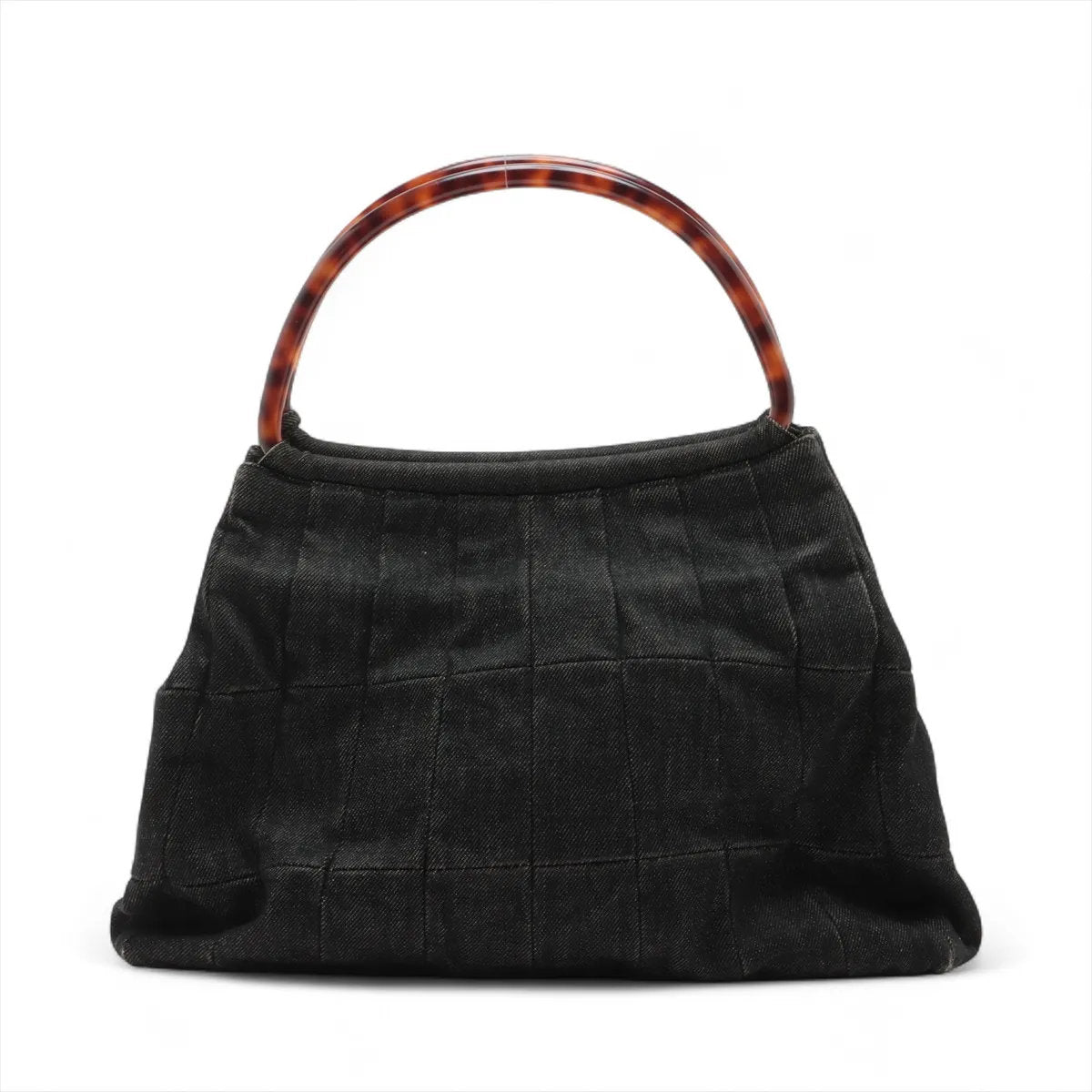 美品 シャネル シリアルシール付 ロゴ デニム プラスチックハンドル ハンドバッグ トート ブラック 黒 レディース MMM CS53-5