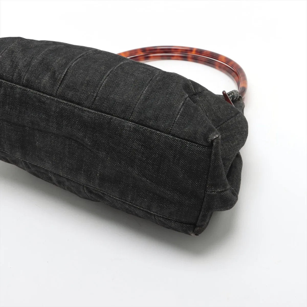 美品 シャネル シリアルシール付 ロゴ デニム プラスチックハンドル ハンドバッグ トート ブラック 黒 レディース MMM CS53-5