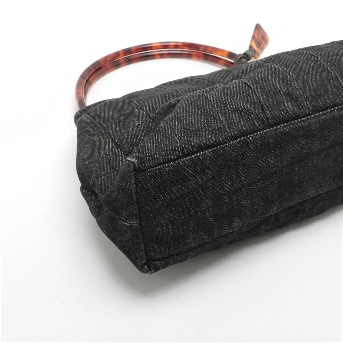 美品 シャネル シリアルシール付 ロゴ デニム プラスチックハンドル ハンドバッグ トート ブラック 黒 レディース MMM CS53-5