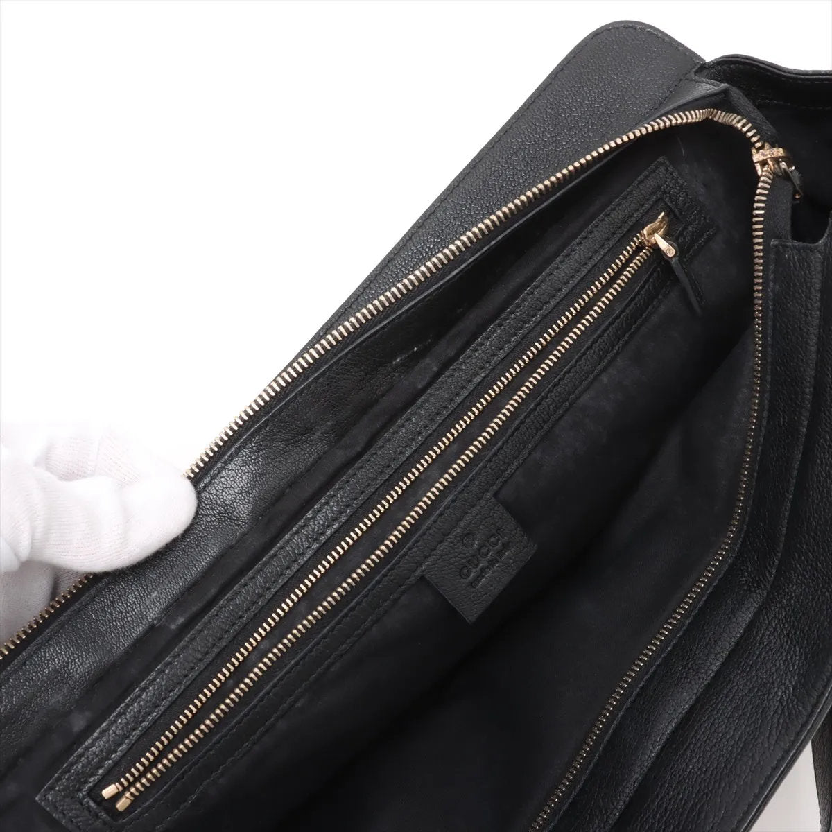 極美品 グッチ インターロッキング G レザー トート バッグ 肩掛け ショルダー ハンド ブラック 黒 131445 レディース EEE CU55-1