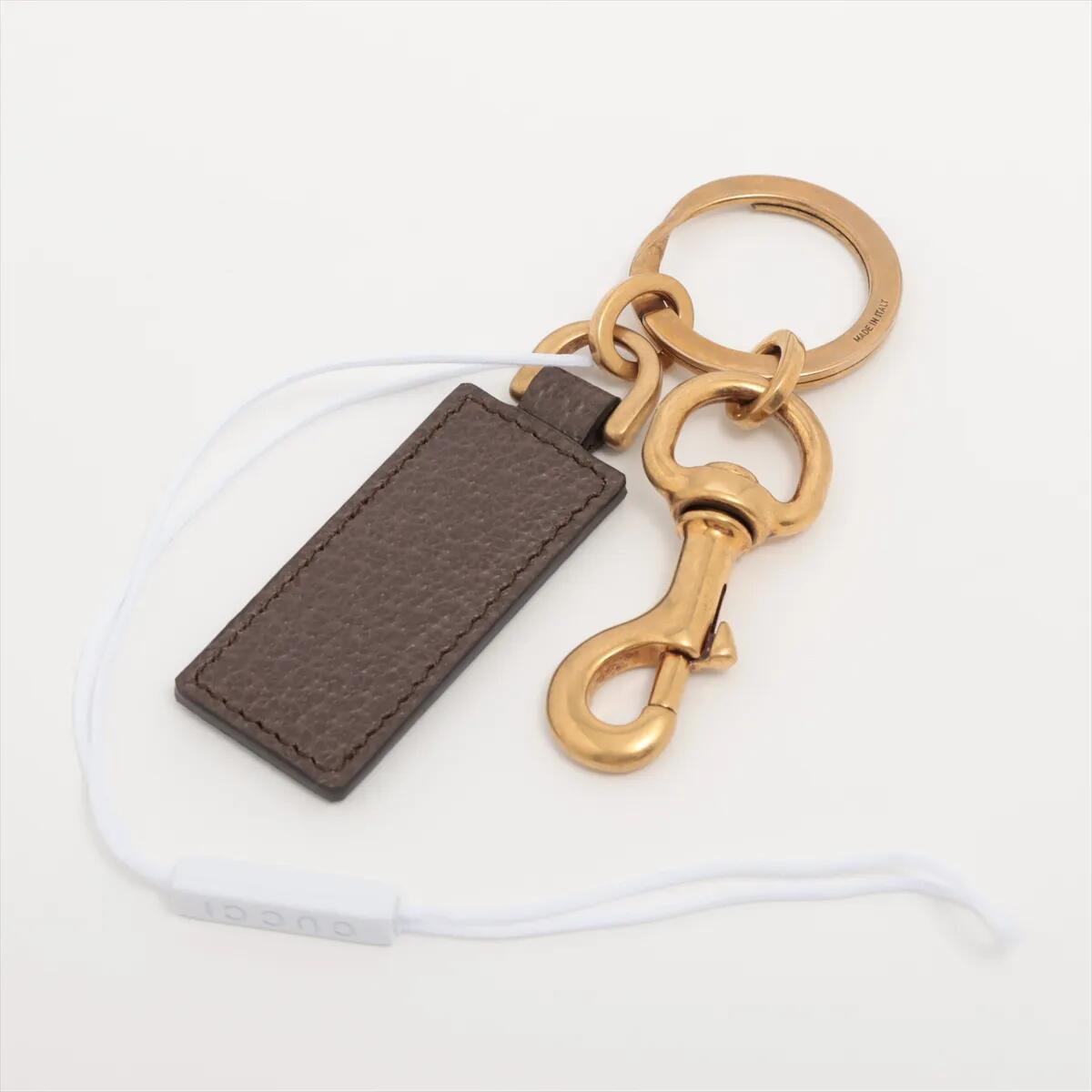 新品同様 グッチ オフィディア 794061 キーリング チャーム ブラウン ゴールド メンズ レディース MMM CE50-11